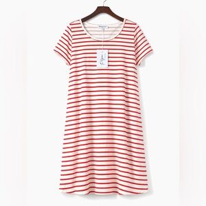 Polygram Casual Striped Midi Dress in Red and White
